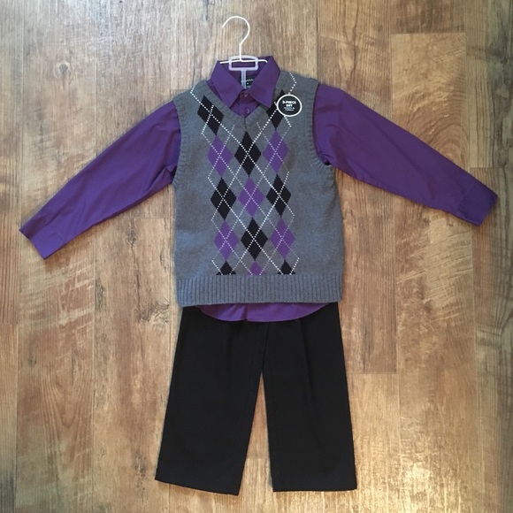 George Other - George · 3-Piece Purple Gray Argyle Sweater Set